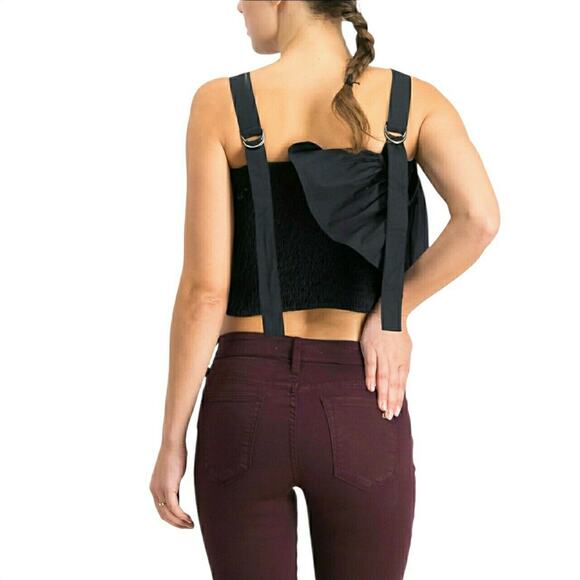 WALTER BAKER Kim black blouse shirred ruffle cotton poplin tank top Size XS NEW - Picture 5 of 10